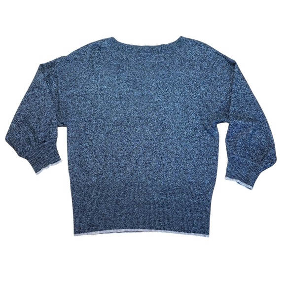 Gap Fine Merino Wool Blend Cropped Sweater 3/4 Sleeves Black White Marbled Sz S - Picture 4 of 7